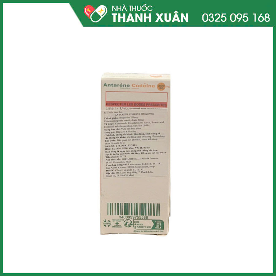 Antarene Codeine thuốc giảm đau điều trị các cơn đau cấp tính